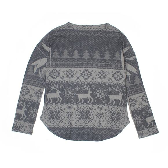 Ginger by Lucky Brand Nordic Christmas Gray Reindeer Striped Top Shirt - Picture 7 of 7